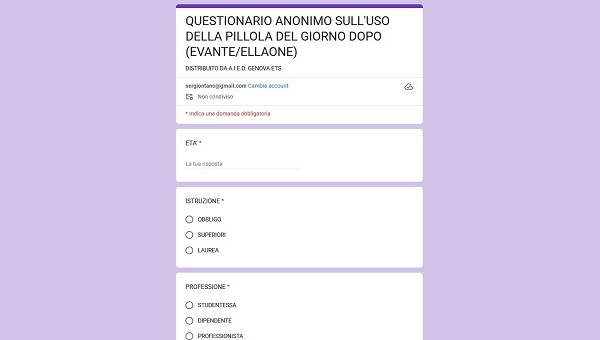 QUESTIONARIO PILLOLA DEL GIORNO DOPO