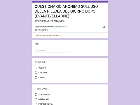 QUESTIONARIO PILLOLA DEL GIORNO DOPO